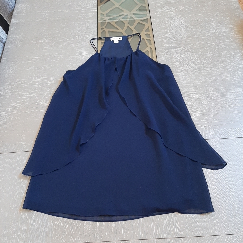 Double Zero Deep Blue Ruffled Overlay Chiffon Mini Dress